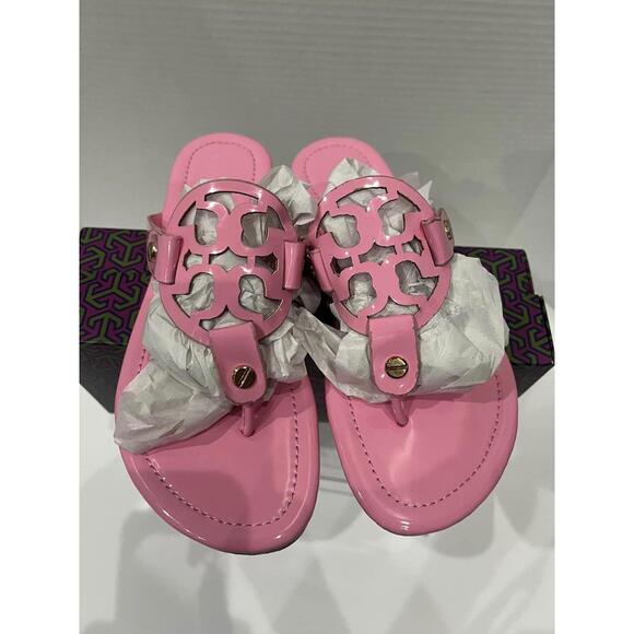 Tory Burch Miller Thong Sandals Patent Washed Berry Pink Women’s Size 7.5 - Picture 1 of 6